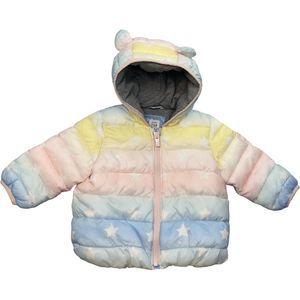Baby Gap Rainbow Stripe with Bear Ears Puffer Coat Size 6-12 Months